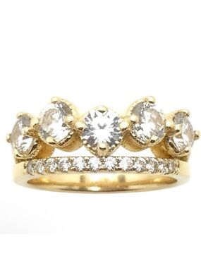 18K Gold Filled Double Layer Stackable CZ Crown Ring